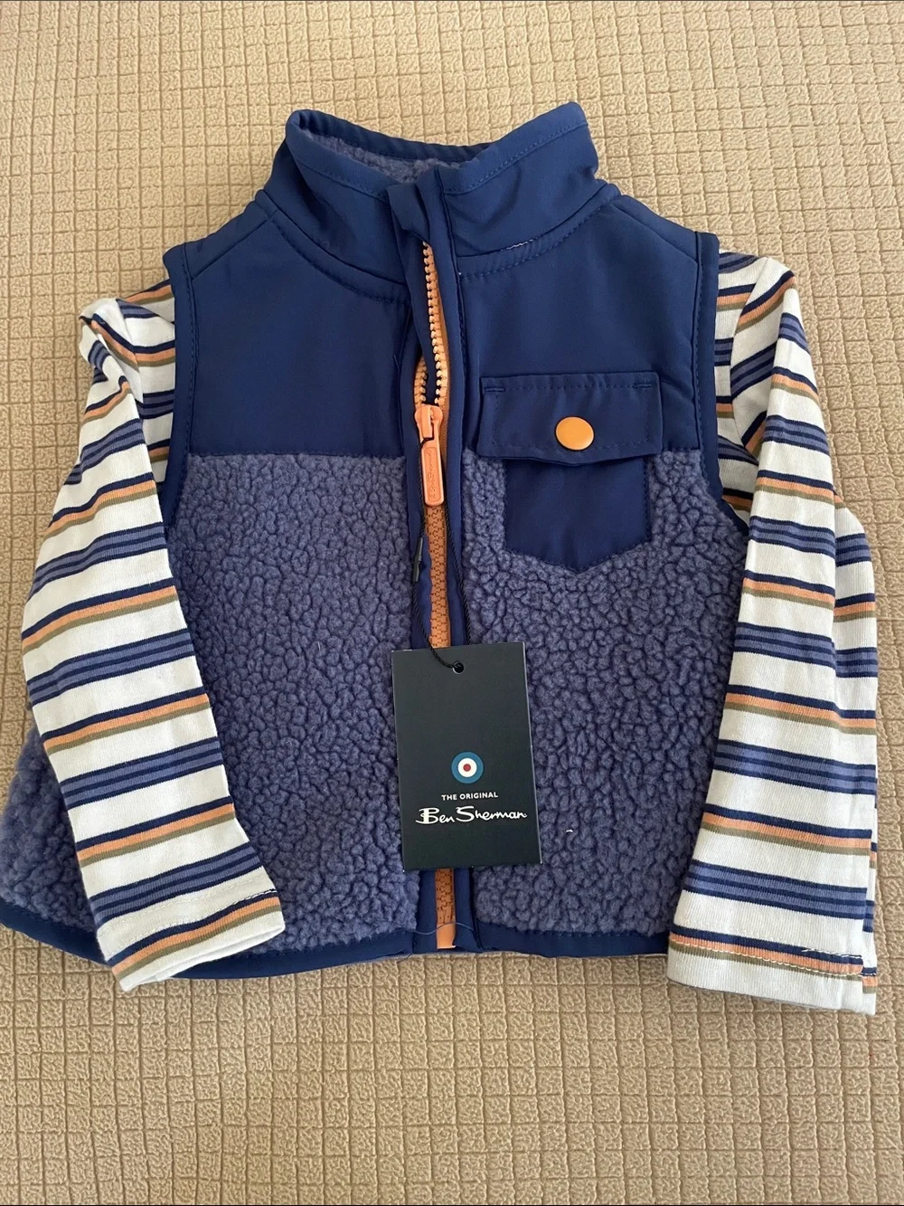 Ben Sherman Navy Sherpa Vest with Striped Top - 18 Months NWT